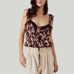 Free People Floral Ruffle Bodysuit